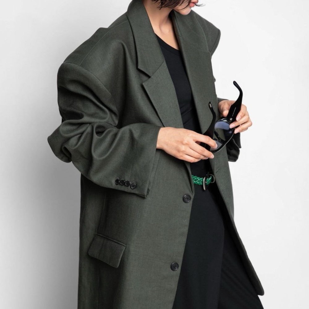 Green Oversized Linen Blazer Women Linen Jacket